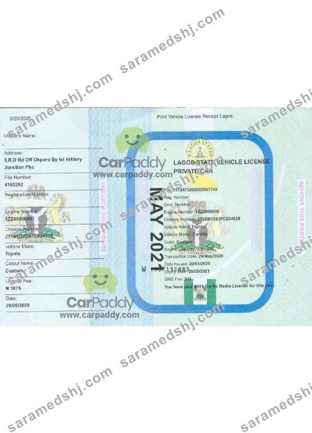 Lagos vehicle registration certificate